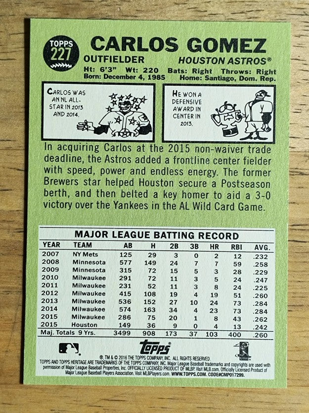 2016 Topps Heritage #227 Carlos Gomez