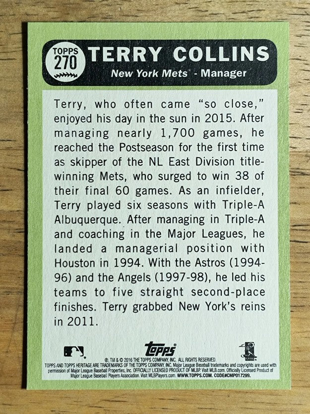 2016 Topps Heritage #270 Terry Collins MG