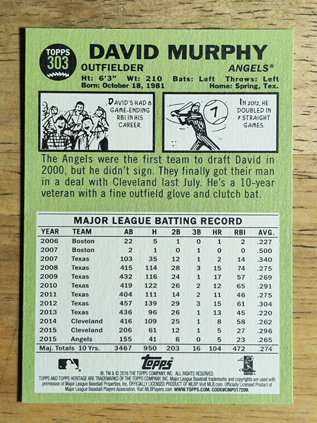 2016 Topps Heritage #303 David Murphy