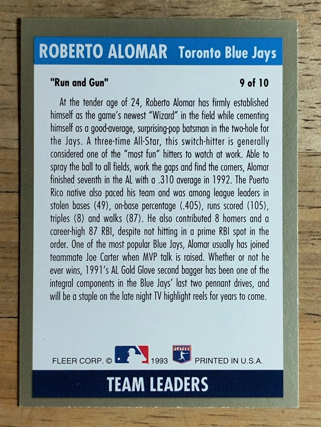 1993 Fleer Team Leaders #AL9 Roberto Alomar