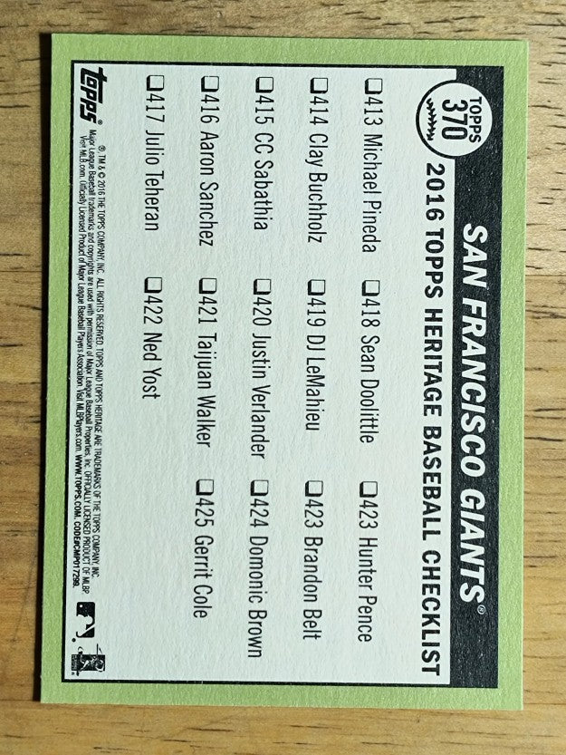 2016 Topps Heritage #370 San Francisco Giants