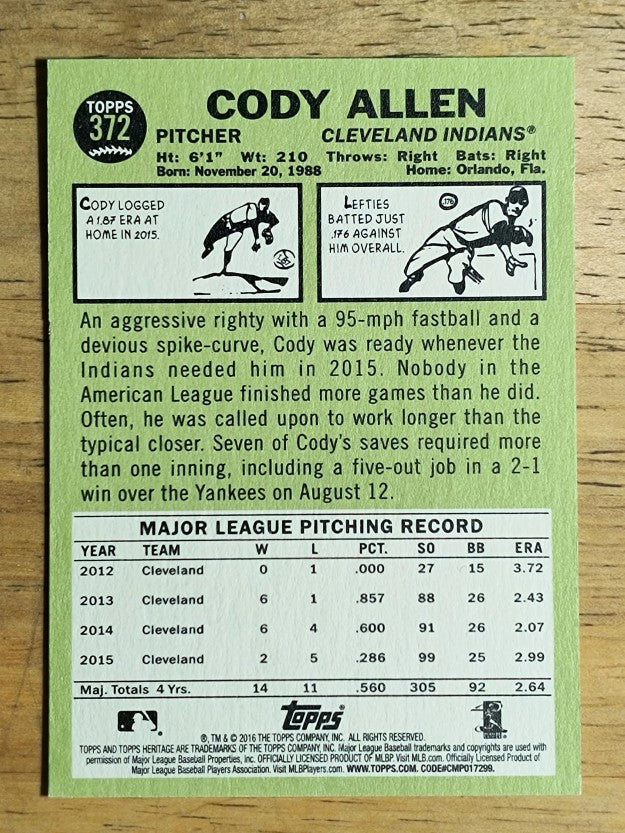2016 Topps Heritage #372 Cody Allen