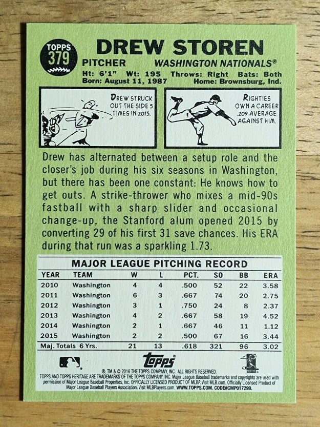 2016 Topps Heritage #379 Drew Storen