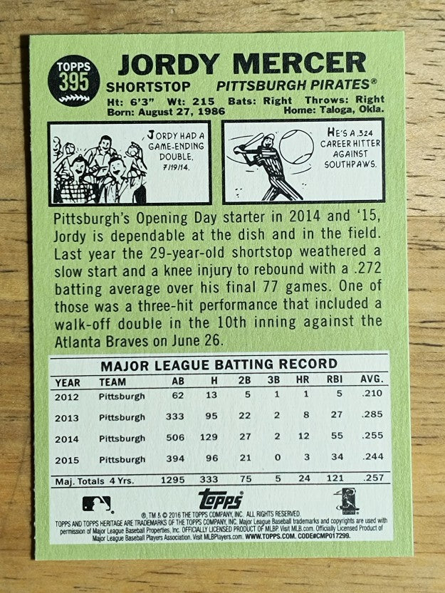 2016 Topps Heritage #395 Jordy Mercer
