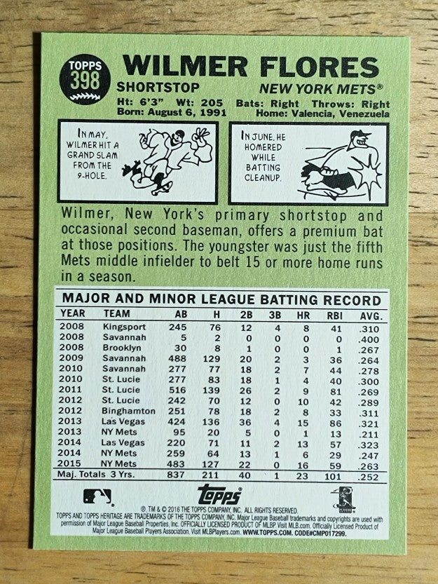 2016 Topps Heritage #398 Wilmer Flores