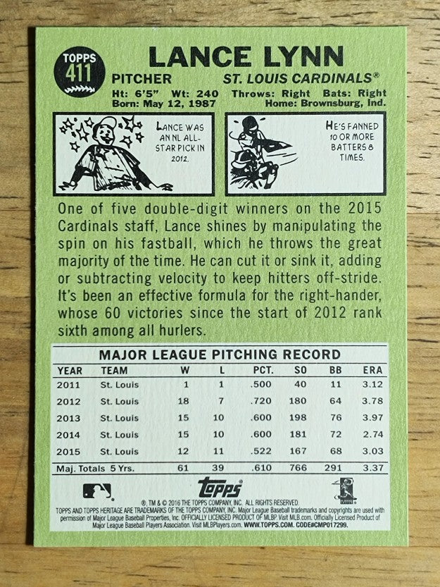 2016 Topps Heritage #411 Lance Lynn