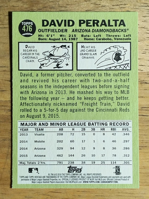 2016 Topps Heritage #476 David Peralta SP