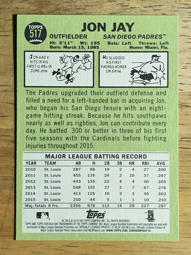 2016 Topps Heritage #517 Jon Jay