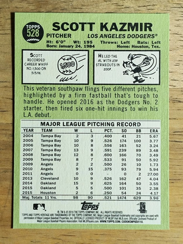 2016 Topps Heritage #528A Scott Kazmir