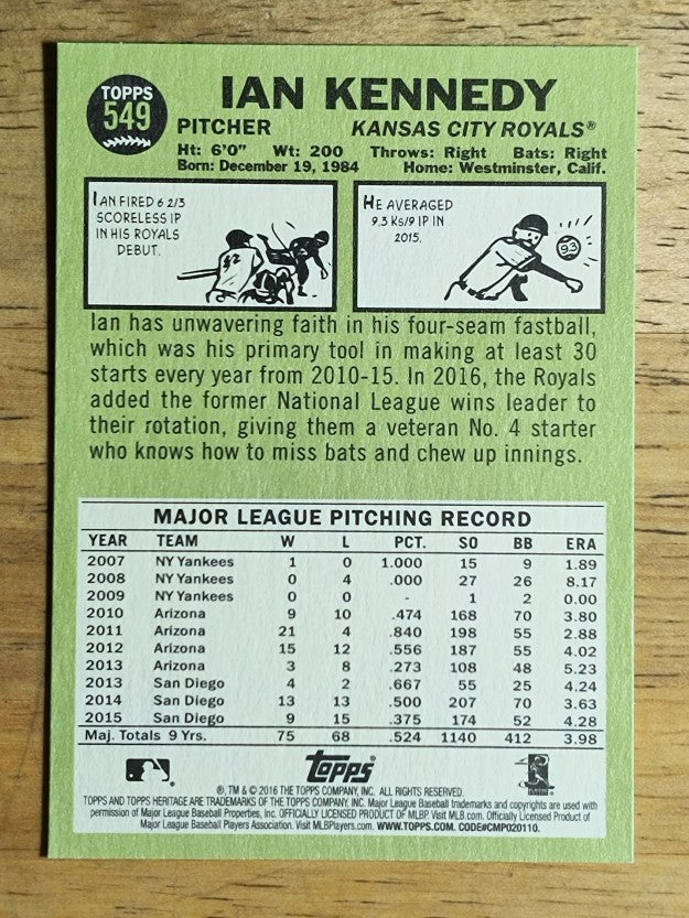 2016 Topps Heritage #549A Ian Kennedy