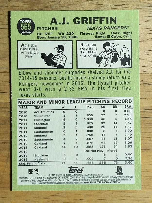 2016 Topps Heritage #565 A.J. Griffin