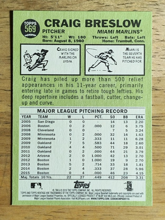 2016 Topps Heritage #569 Craig Breslow
