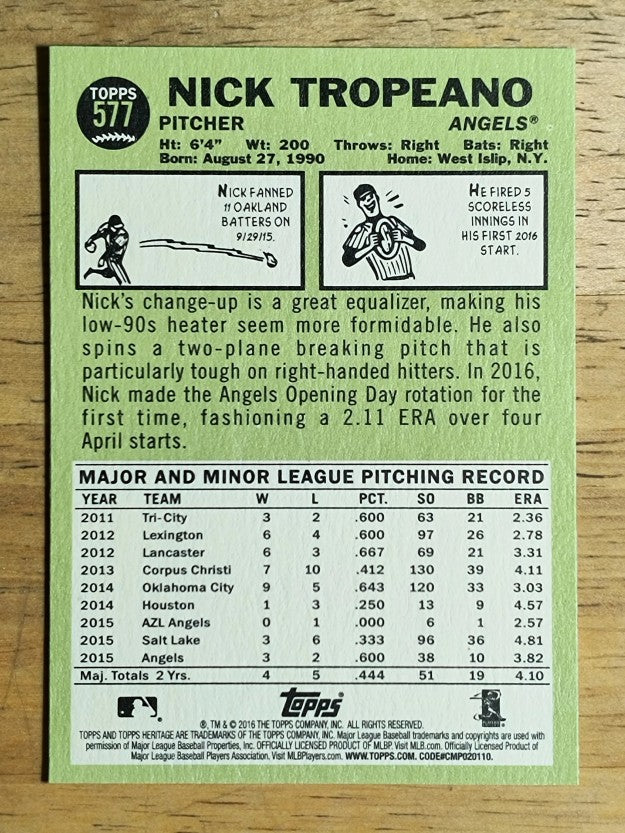 2016 Topps Heritage #577 Nick Tropeano