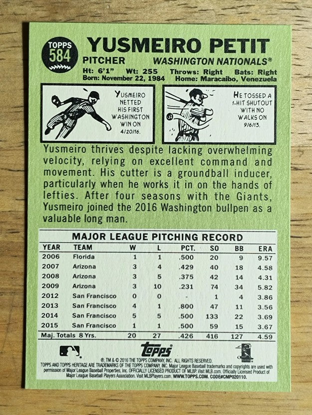 2016 Topps Heritage #584 Yusmeiro Petit