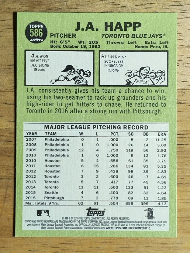 2016 Topps Heritage #586 J.A. Happ