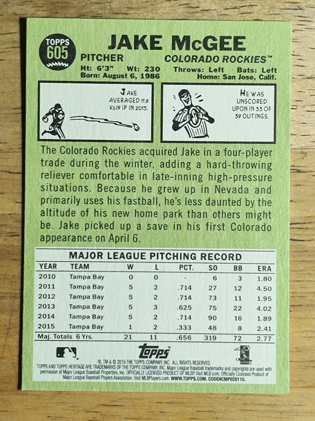 2016 Topps Heritage #605 Jake McGee