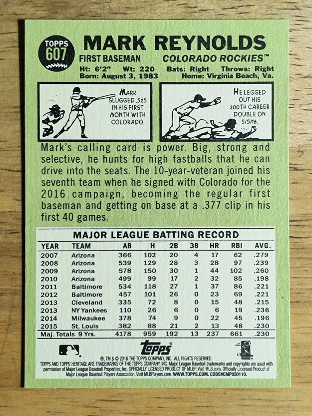 2016 Topps Heritage #607 Mark Reynolds