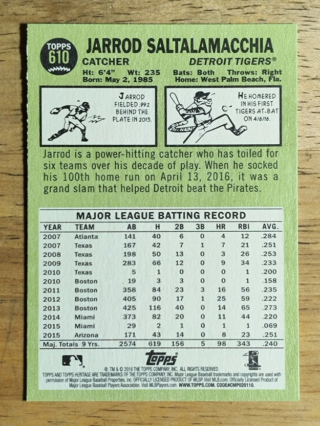 2016 Topps Heritage #610 Jarrod Saltalamacchia