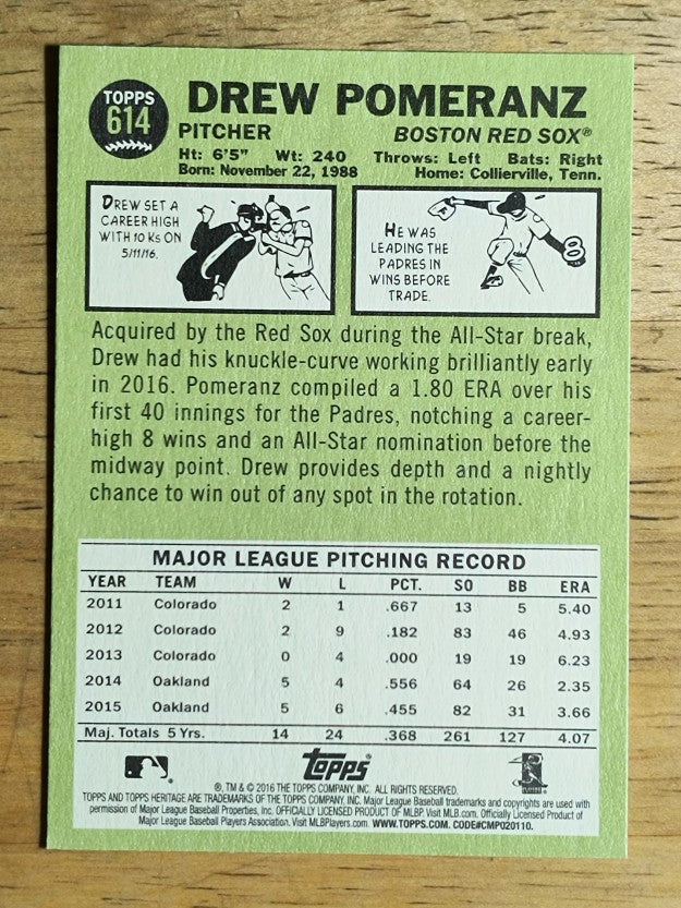 2016 Topps Heritage #614A Drew Pomeranz