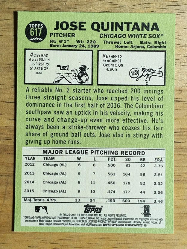 2016 Topps Heritage #617 Jose Quintana