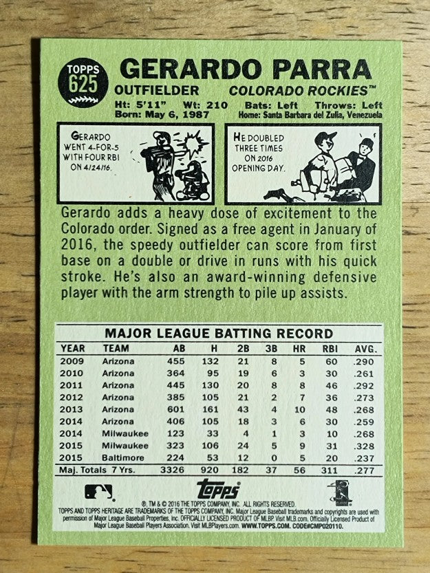 2016 Topps Heritage #625 Gerardo Parra