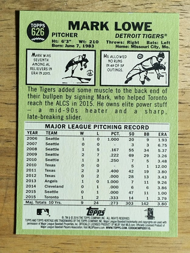 2016 Topps Heritage #626 Mark Lowe