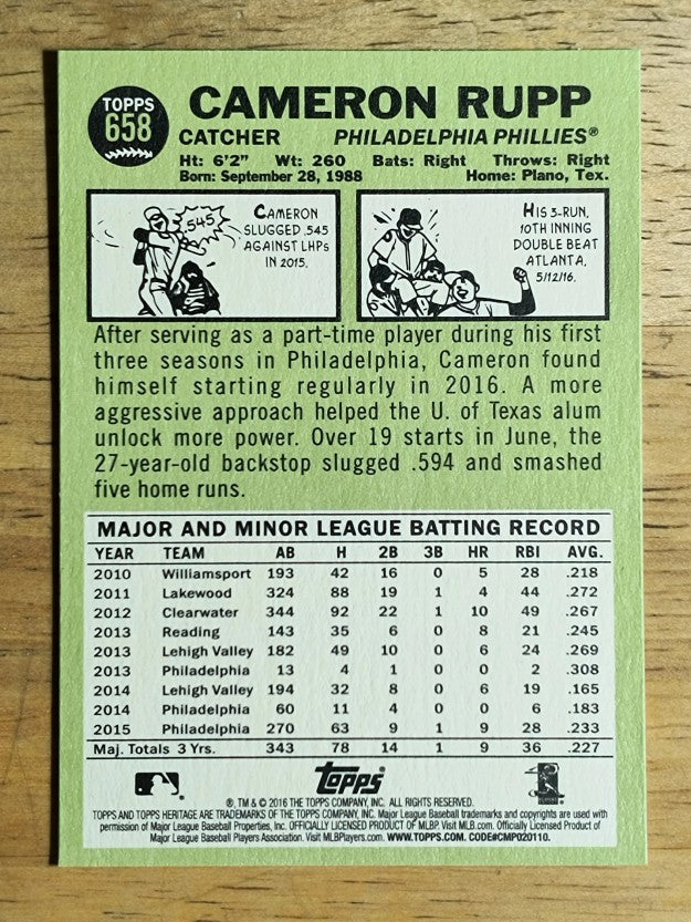2016 Topps Heritage #658 Cameron Rupp