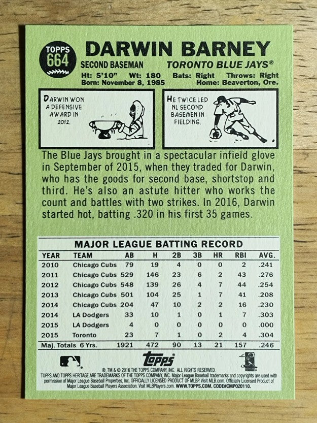 2016 Topps Heritage #664 Darwin Barney