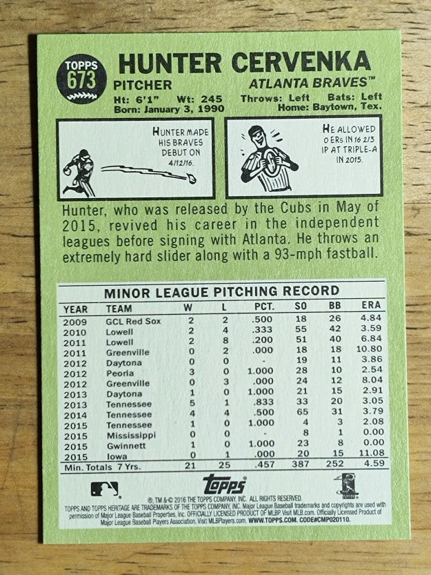 2016 Topps Heritage #673 Hunter Cervenka RC