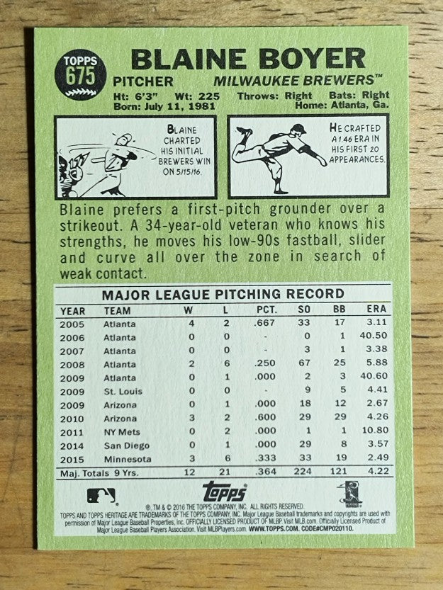 2016 Topps Heritage #675 Blaine Boyer