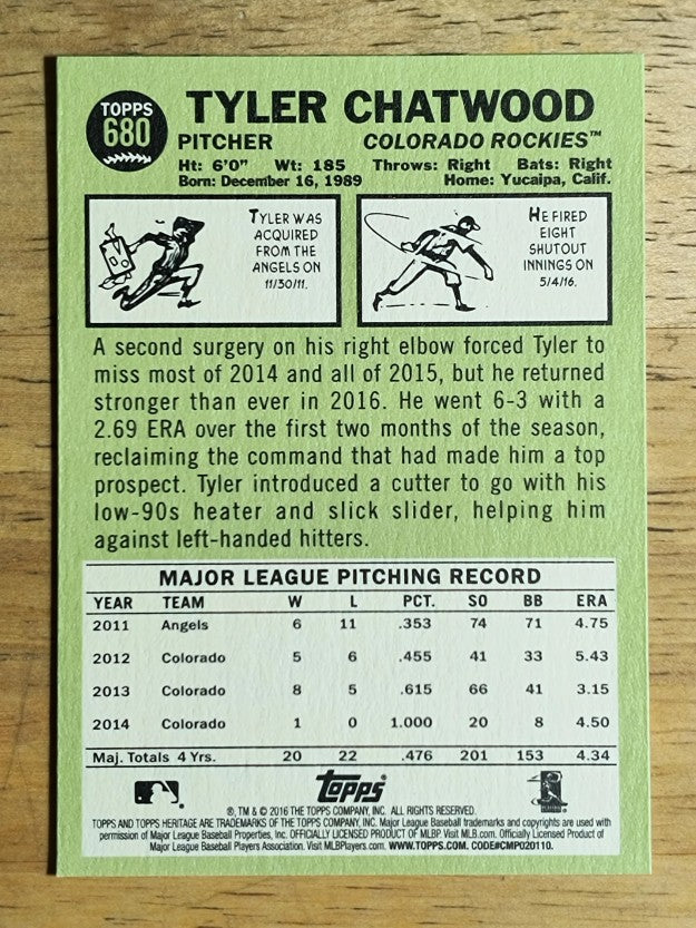 2016 Topps Heritage #680 Tyler Chatwood