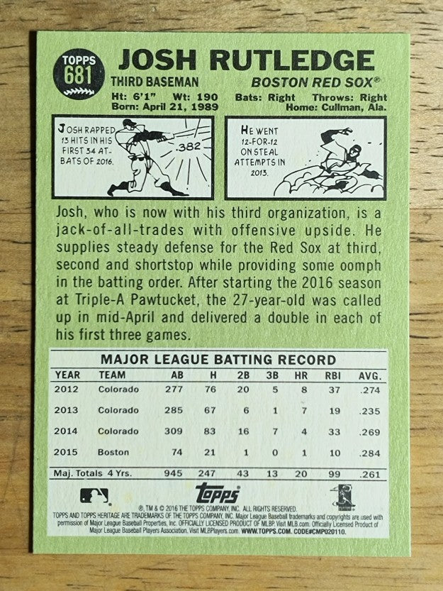 2016 Topps Heritage #681 Josh Rutledge