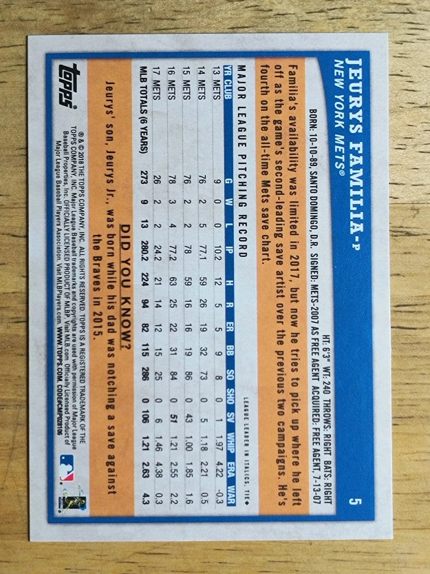 2018 Topps Big League #5 Jeurys Familia