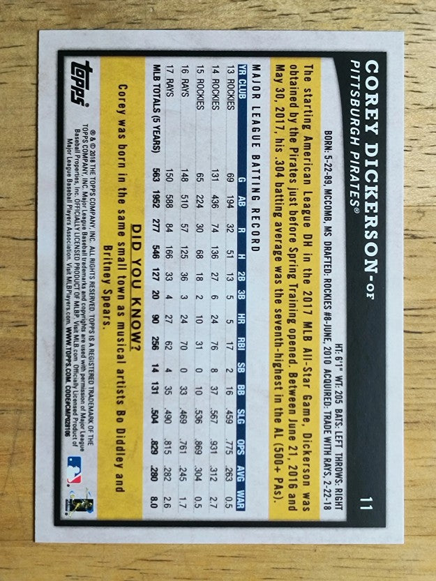 2018 Topps Big League #11 Corey Dickerson