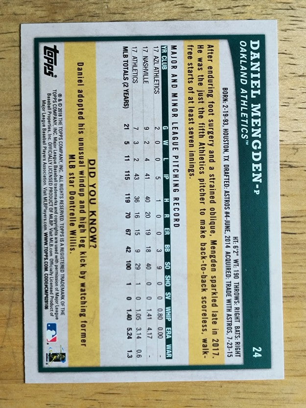 2018 Topps Big League #24 Daniel Mengden