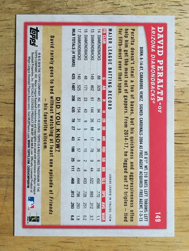 2018 Topps Big League #149 David Peralta