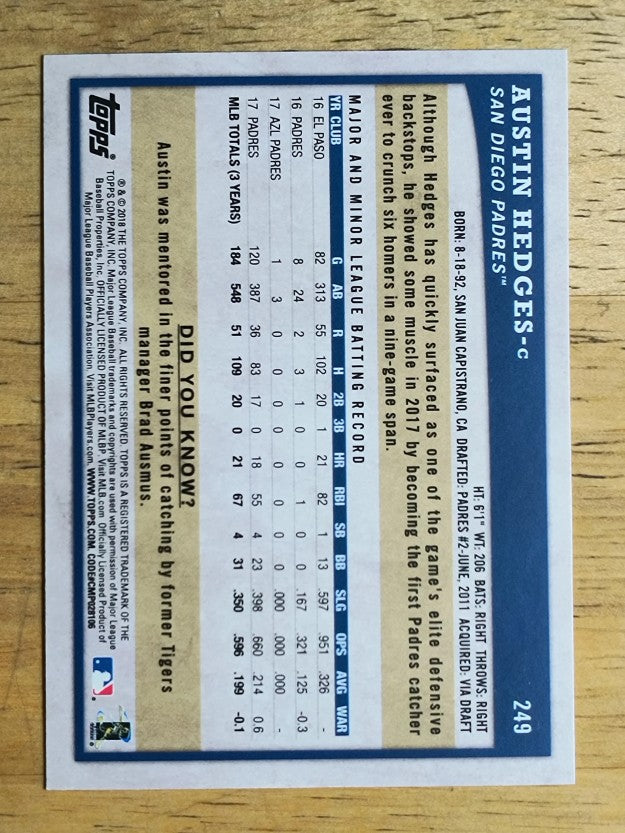 2018 Topps Big League #249 Austin Hedges