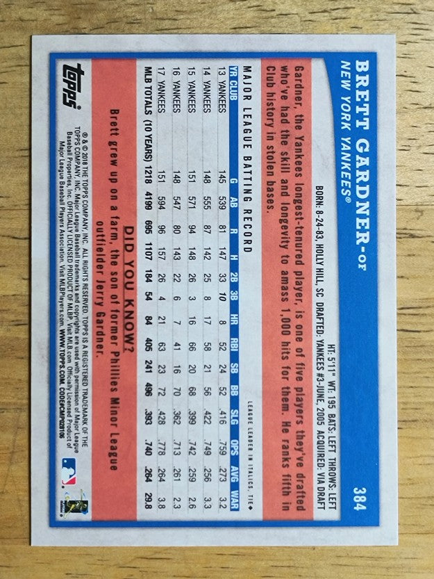 2018 Topps Big League #384 Brett Gardner