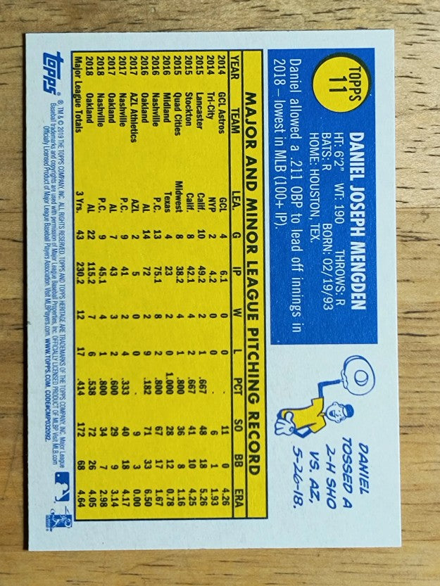 2019 Topps Heritage #11 Daniel Mengden