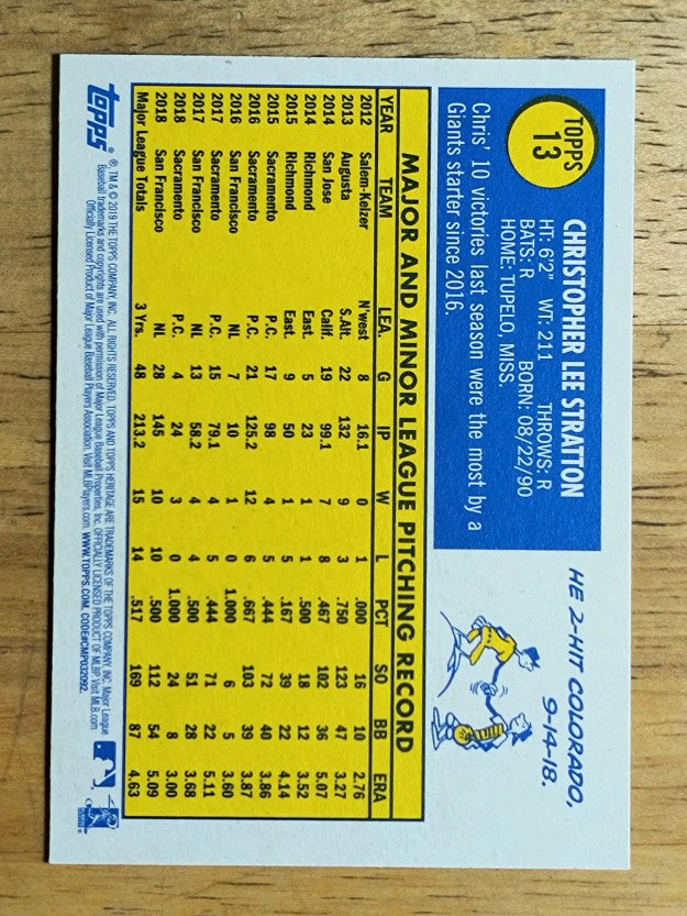 2019 Topps Heritage #13 Chris Stratton