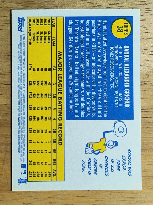 2019 Topps Heritage #38 Randal Grichuk
