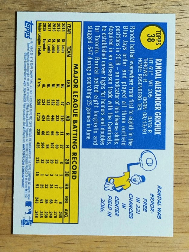 2019 Topps Heritage #38 Randal Grichuk
