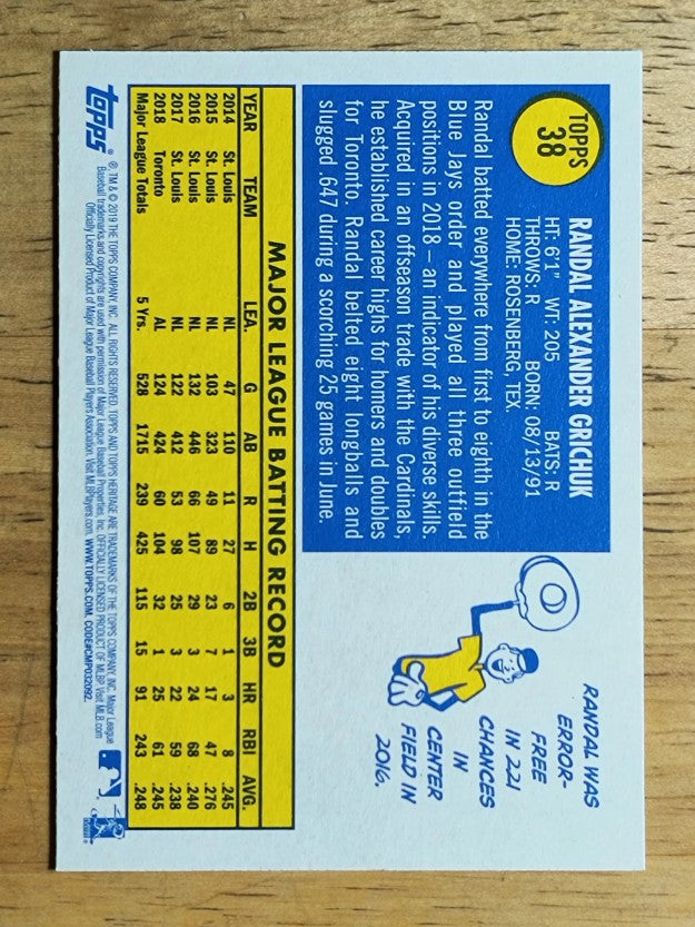 2019 Topps Heritage #38 Randal Grichuk