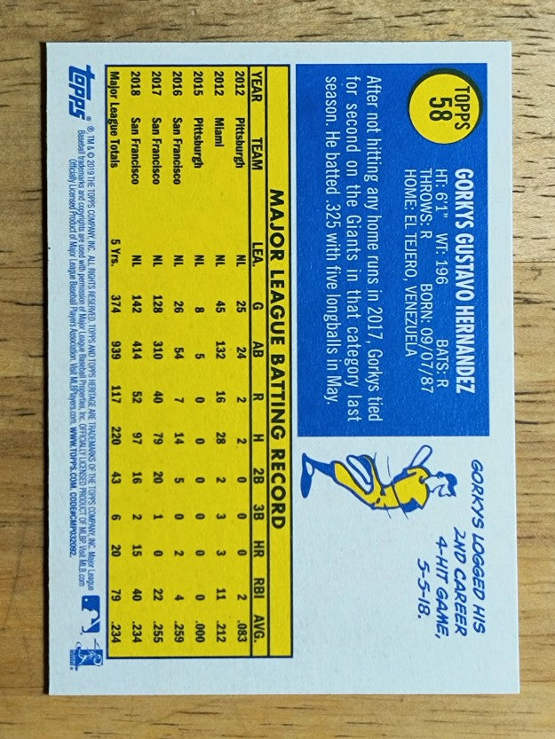 2019 Topps Heritage #58 Gorkys Hernandez