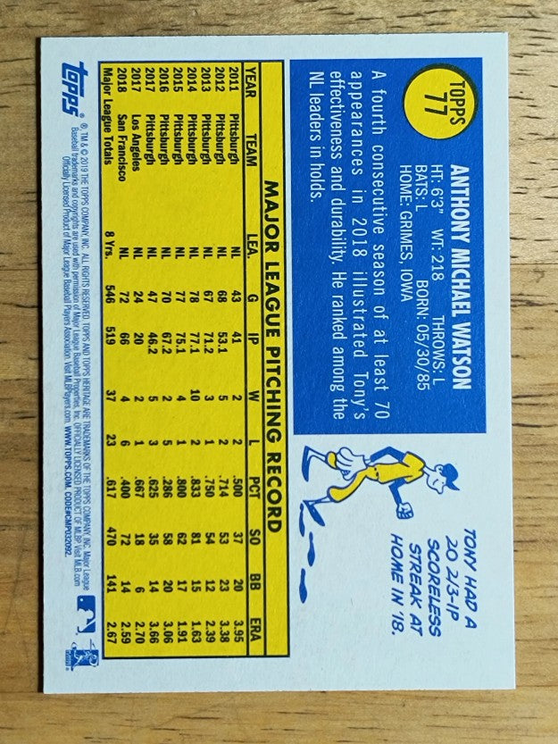 2019 Topps Heritage #77 Tony Watson