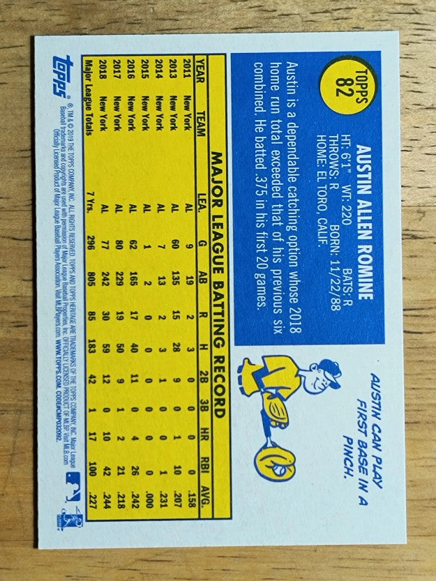 2019 Topps Heritage #82 Austin Romine
