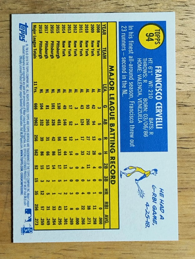 2019 Topps Heritage #94 Francisco Cervelli