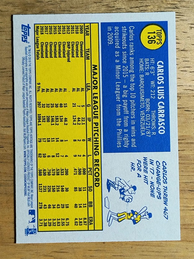 2019 Topps Heritage #136 Carlos Carrasco