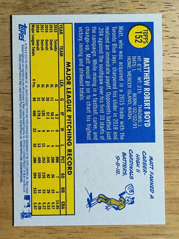 2019 Topps Heritage #152 Matt Boyd