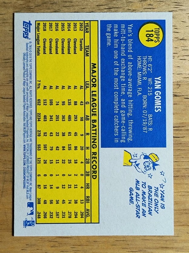 2019 Topps Heritage #184 Yan Gomes
